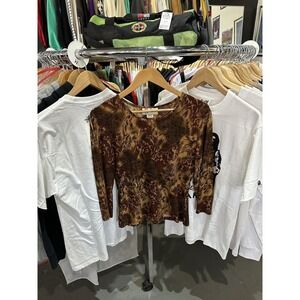 Vintage 90s Carducci Cheetah Print Baroque AOP Semi Sheer Blouse Size Medium